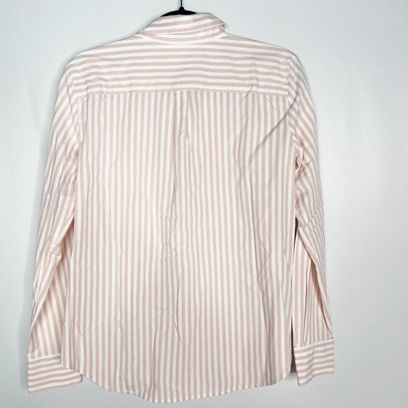 New Ann Taylor Small Pink Cream Weekend Stripe Relaxed Perfect Shirt Long Sleeve - Picture 2 of 10